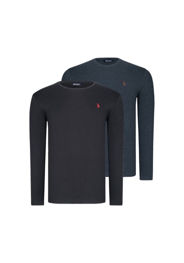 İkili Set T8588 Dewberry Yuvarlak Yaka Erkek Sweatshırt-antrasit-siyah Antrasit-siyah