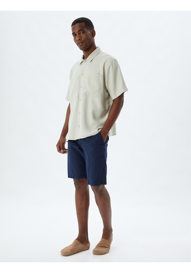 Koton Basic Gömlek Viskon Kısa Kollu Cep Detaylı Regular Fit Gri 4sam60284hw