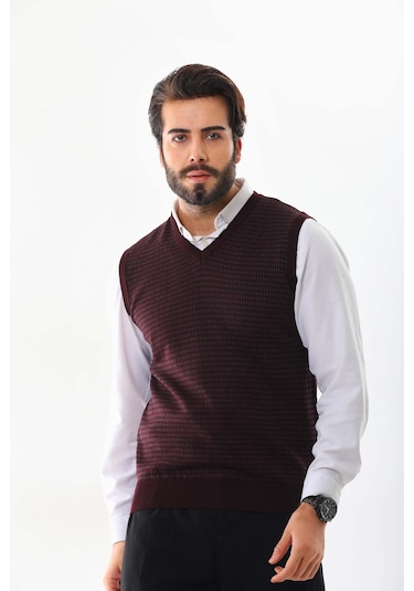 Pelikan Erkek V Yaka Yün Süveter 4p10 Bordo