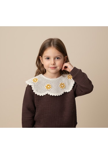 Dantelli Kız Çocuk Sweat Kahverengi