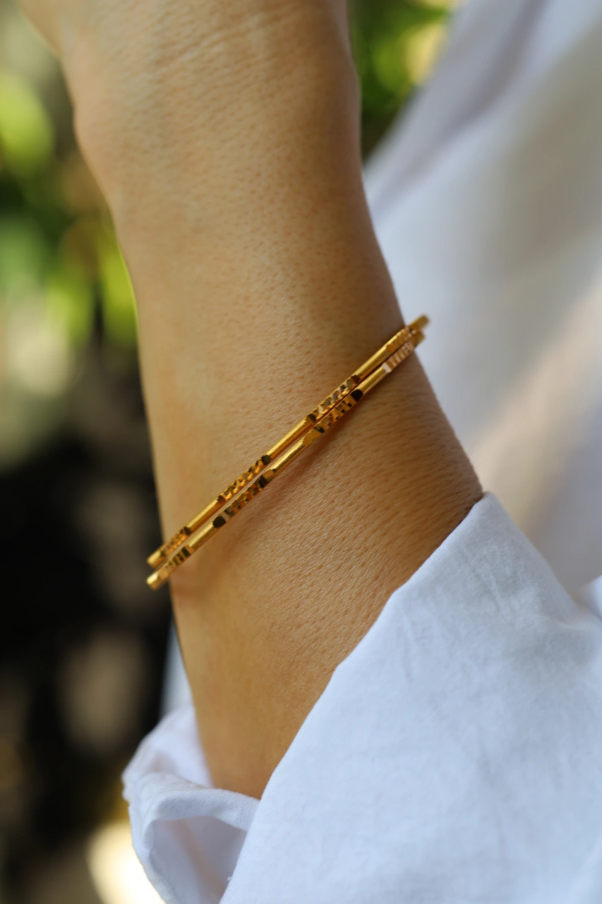 10 Gram 22 Ayar Altın Yatırımlık Kalemli İkili Ajda Bilezik İşçiliksiz Toplam 20 Gram Blzk220002