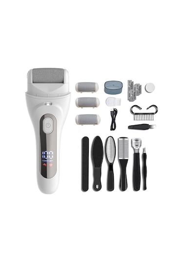 V-618 Dijital Ekranlı Elektrikli Ayak Nasır Sökücü Pedikür Aletleri Ayak Bakım Seti Beyaz