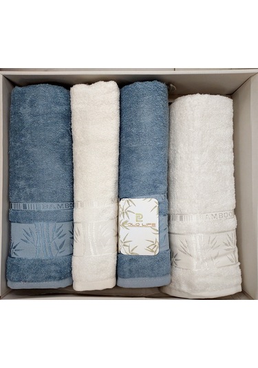 Polo Life 4 Parça Bamboo Hamam Seti Büyük Boy , Banyo Havlu Takımı-indigo Krem Indigo