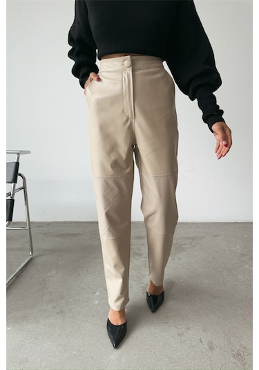 Gülsüm Aydın Deri Pantolon Diz Parçalı - Taş Altın