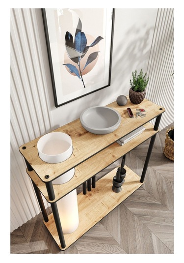 Ravilo Garcia Dresuar Dekoratif Raflı Lambader Meşe