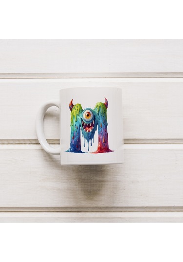 M Harfi Bardak, Sevimli Canavarlar Harflı Bardak Hediyesi Porselen Beyaz