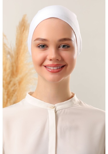 Kadın Tesettür Dikişli Set Bone Beyaz 3 Adet Bağlamalı Penye Bone Beyaz