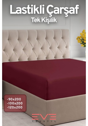 Eve Tekstil %100 Doğal Pamuk Tek Kişilik Rainforce Kumaş Lastikli Çarşaf Ve Yastık Kılıf Set Bordo