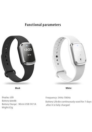 Dolıty Anti Böcek İzle Ultrasonik Kovucu Bileklik Siyah Siyah