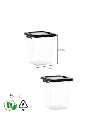 Porsima 4379 2li Mega Boy Hava Geçirmez Deterjan Saklama Kabı Erzak Saklama Kabı Seti Gri 5lt Gri - Şeffaf