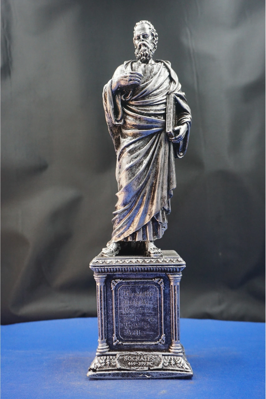 Atinalı Filozof Sokrates Heykel Biblo Bilgelik Ve Felsefenin Simgesi Hediyelik Aksesuar 35 Cm Gümüş