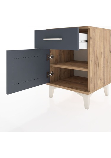 Hyperion Komodin Tek Çekmeceli Tek Kapaklı 44x44x64 Çam-antrasit Atlas Çam