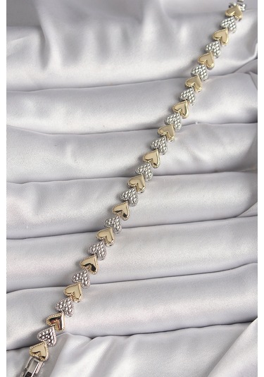 Pirinç Mix Renk Zirkon Taşlı Kalp Model Vıp Seri Kadın Bileklik - Tj-bb6722 Gümüş