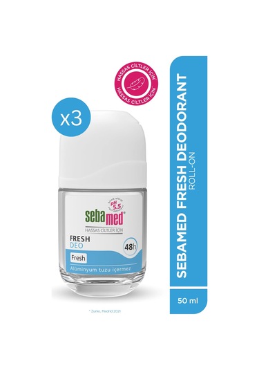 Sebamed Ter Kokusu Onleyıcı 48 Saat Etkili Hassas Ciltler Kadın Erkek Roll-On Deodorant Fresh 50 ML x 3 Adet