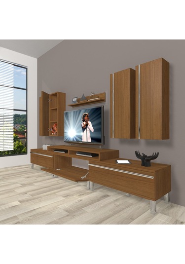 Decoraktiv Ekoflex 8d Mdf Krom Ayaklı Tv Ünitesi Tv Sehpası Ceviz