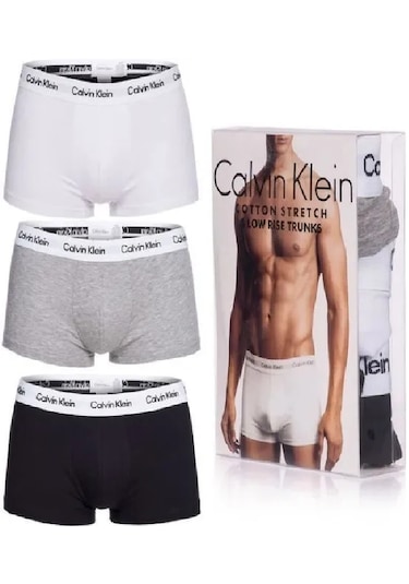 Calvin Klein Erkek 3 Lü Trunk Boxer Seti - Cotton Stretch Siyah - Beyaz - Gri