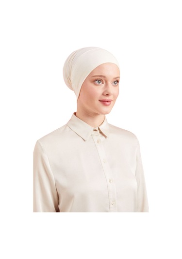 Kadın Tesettür Pratik Hazır Geçme Bone Ekru Ekru