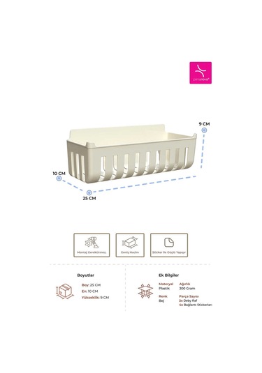 Primanova Deby 2'li Yapışkanlı Banyo Rafı Bej Bej