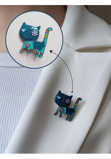 Fashion Jewelry Kedi Broş 245194207 Açık Mavi