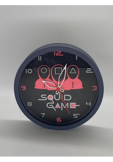 Squid Game Temalı Siyah Zeminli Ve Siyah Kasalı Duvar Saati Siyah