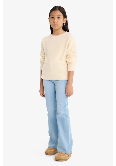 Defacto Kız Çocuk Regular Fit Bisiklet Yaka Triko Kazak Y2640a625wner105 Ekru-er105