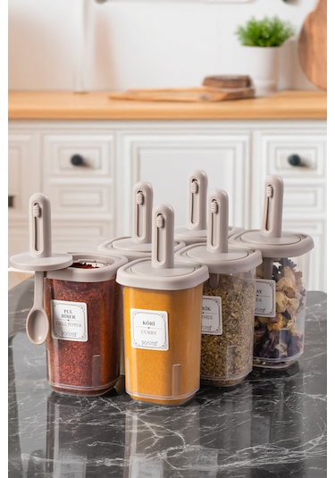 Porsima 4362 Kaydırmalı Kaşıklı Baharatlık Seti 6'lı Şeffaf 350 Ml- Cappucino Cappucino