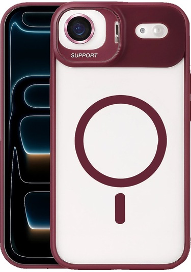 İphone Uyumlu 17 Air Kılıf Remim Magsafe Lensli Kamera Standlı Kapak Bordo