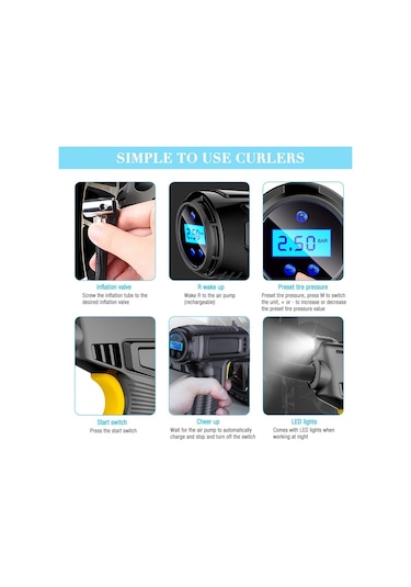 Mufunye Hava Kompresörlü Lastik Şişirme Makinesi, Gösterge Göstergesi, Led Işık Ve Nozul Hava İğnesi İle 12v 46