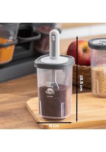 Porsima 1117 Standlı Kaşıklı 360° Döner Kapaklı Baharatlık Seti Antrasit - Gri