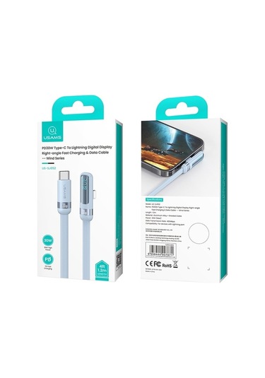 Pazly Usams Us-sj652 30w Pd Usb-c/type-c 8 Pin Alüminyum Dirsek Veri Kablosu 1,2m Hızlı Şarj