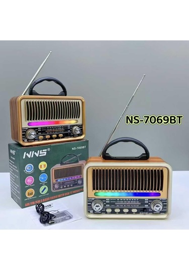 Ns-7069 Orta Boy Retro, Nostaljik, Ahşap Tasarım Bluetooth Hoparlörlü, Şarjlı, Taşınabilir Fm/am Destekli Radyo-444