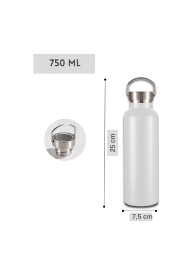 750 Ml Paslanmaz Çelik Tutacaklı Termos Matara -vakumlu Sızdırmaz Beyaz