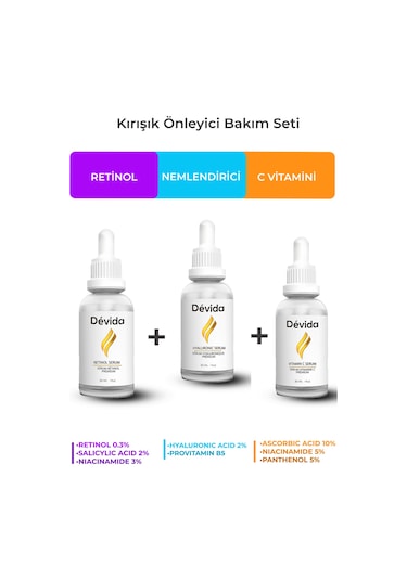 Retinol+nemlendirici+c Vitamini Serum 3 Lü Set  Alın Çizgisi Göz Çevresi