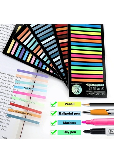 Wezone 300 Adet Işık Renkli Pet Etiketler - Yarı Saydam Yapışkan İşaretleyici, Kitap/doküman Göstergesi, Su Geçirmez, Kolay Kaldırılabilir