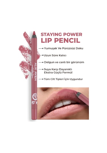 Alix Avien Suya Dayanıklı Uzun Süre Kalıcı Yumuşak Dudak Kalemi Staying Power Lip Pencil 67 Crimson Pink