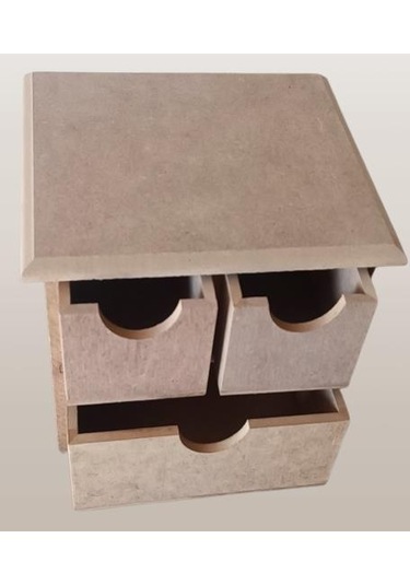 Hobi Adn Dekoratif Makyaj Kutusu 3 Çekmece Ahşap Mdf Ham El Yapım Açık Kahverengi