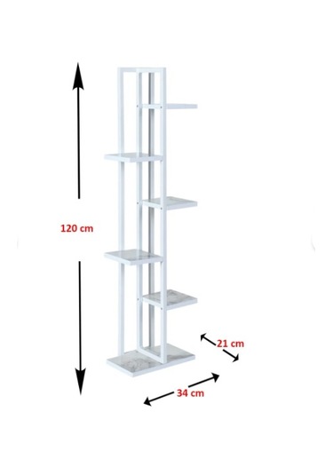 6 Bölmeli Raf Beyaz Metal Çerçeveli Sağlam Beyaz Mermer