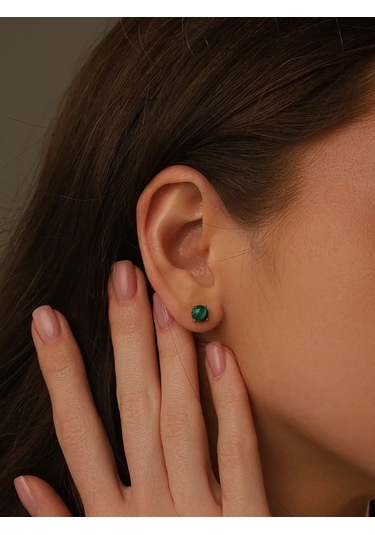 Serebranyj Dom Doğal Malakitli Gümüş Küpeler 181125259 Altın