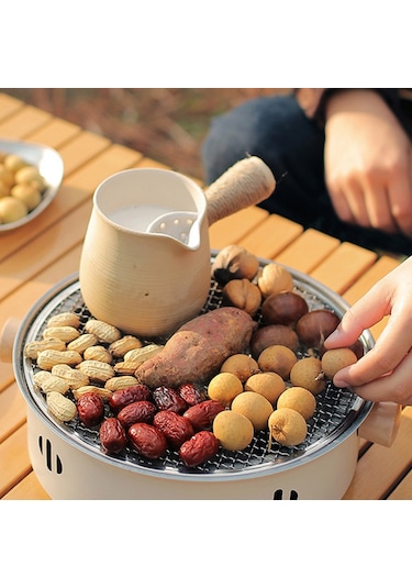 Vkemall Açık Paslanmaz Çelik Barbekü Sobası Kamp Kömür Sobası Taşınabilir Yuvarlak Çay Ocağı Ev Tipi Bölünmüş Barbekü Sobası Beyaz Beyaz