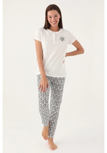 Pierre Cardin 8785 Pamuk Kısa Kol Kadın Pijama Takımı Krem