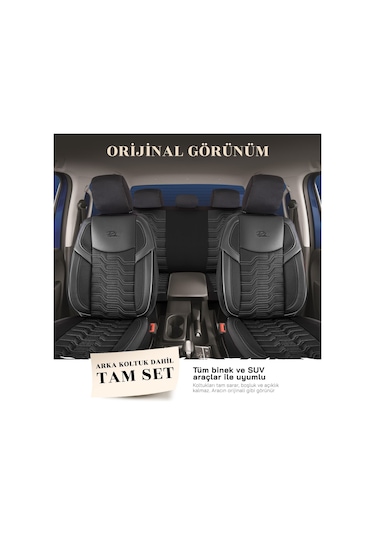 Panda Berlin Serisi Jakar Kumaş Oto Koltuk Kılıfı - Siyah - Gri