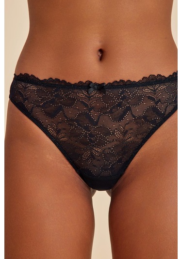Roma Siyah Dantelli Slip Külot Siyah