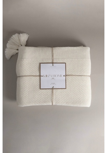 Miel Krem Tek Kişilik Kenarı Ponponlu Battaniye 160 X 220 37101 Krem