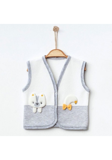Ekebaby Skunk Lüx Kapitone Yelek 44122 Gri - Beyaz