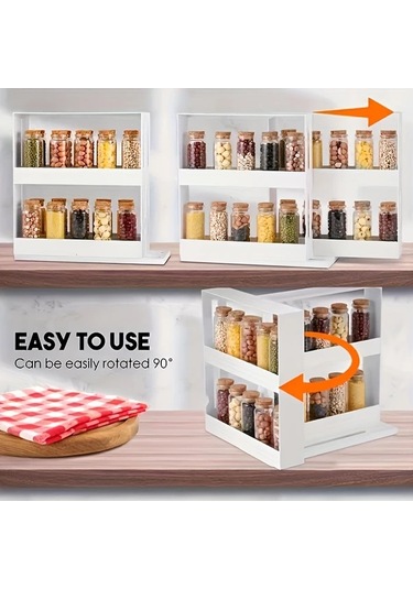 Fochsia 1 Adet Beyaz 2 Katlı Döner Baharatlık, Mutfak & Ofis Düzenleyici Beyaz