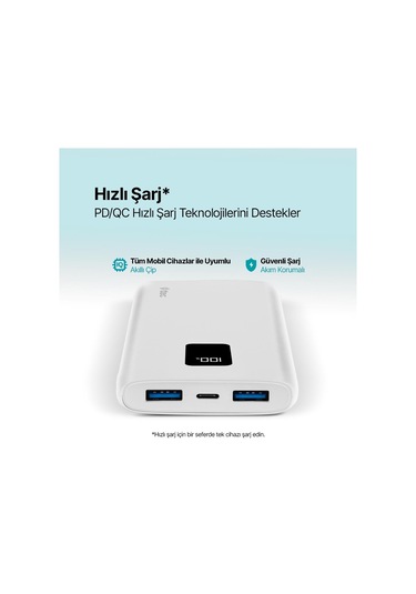 Ttec Powerslim Trio LCD 10.000 MAh PD 22.5 W Dahili Kablolu Taşınabilir Powerbank