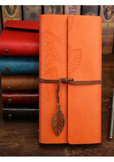 Mimarobahediyelik Mobgift Yaprak Tasarımlı Retro Deri Defter + Kalem Hediyeli
