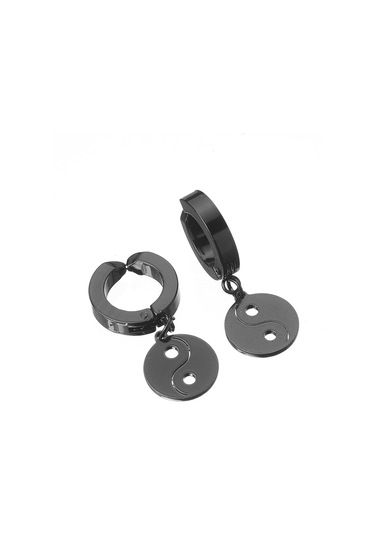 Sallantılı Yin Yang Sıkıştırmalı Erkek Küpe Çelik Takı  p4 t5 Çelik