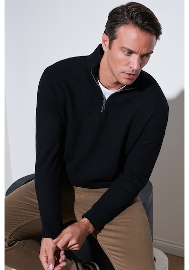 Buratti Pamuklu Regular Fit Yarım Fermuarlı Dik Yaka Erkek Sweat 5905716 Siyah