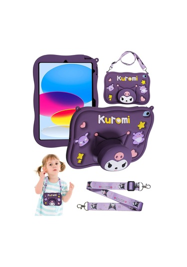 Apple Ipad 8. Ve 9. Nesil 10.2 Inç 2020 / 2021 Uyumlu Kedi Kılıf Standlı Eğlenceli Koruma Purple